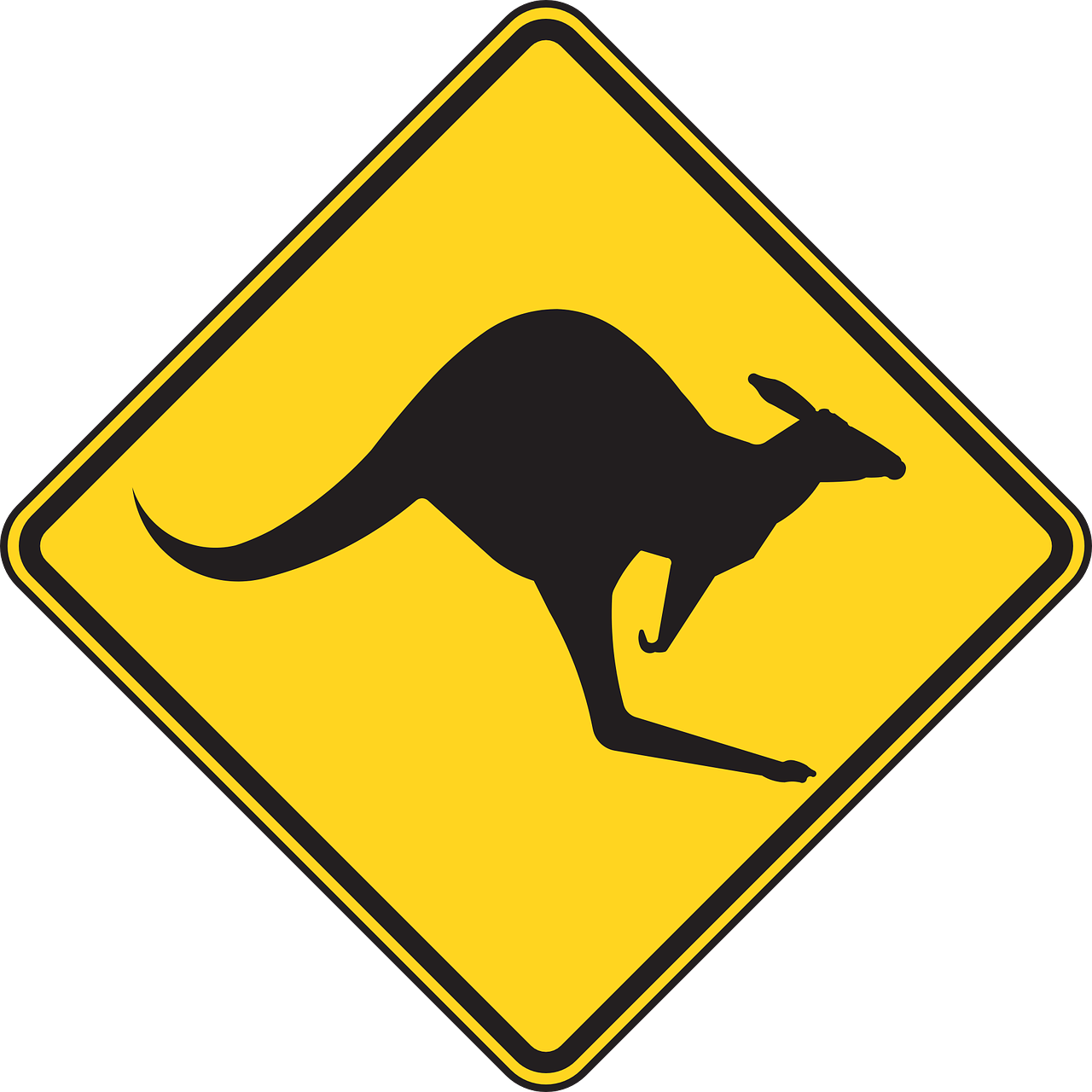 warning, kangaroo, roadsign