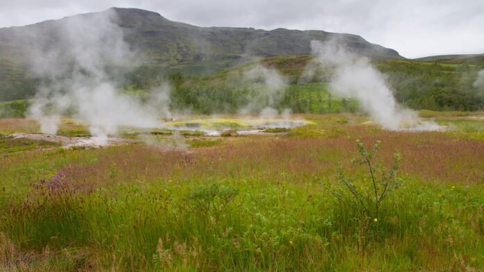 hot spring, water vapor, landscape