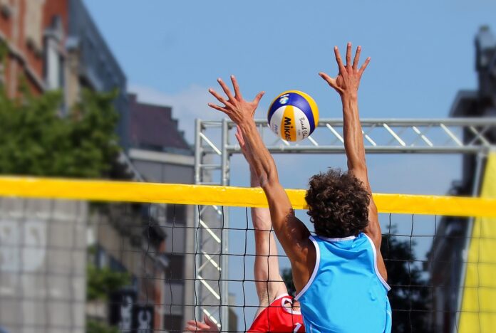 beach volleyball, block, player