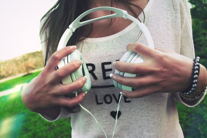 headphones, music, hands