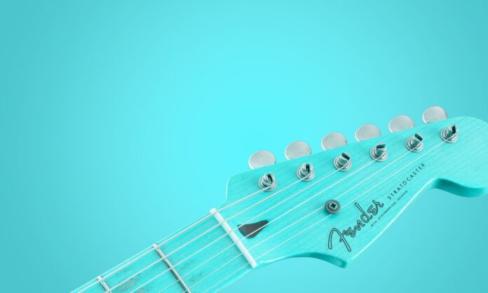 guitar, blue background, full hd wallpaper